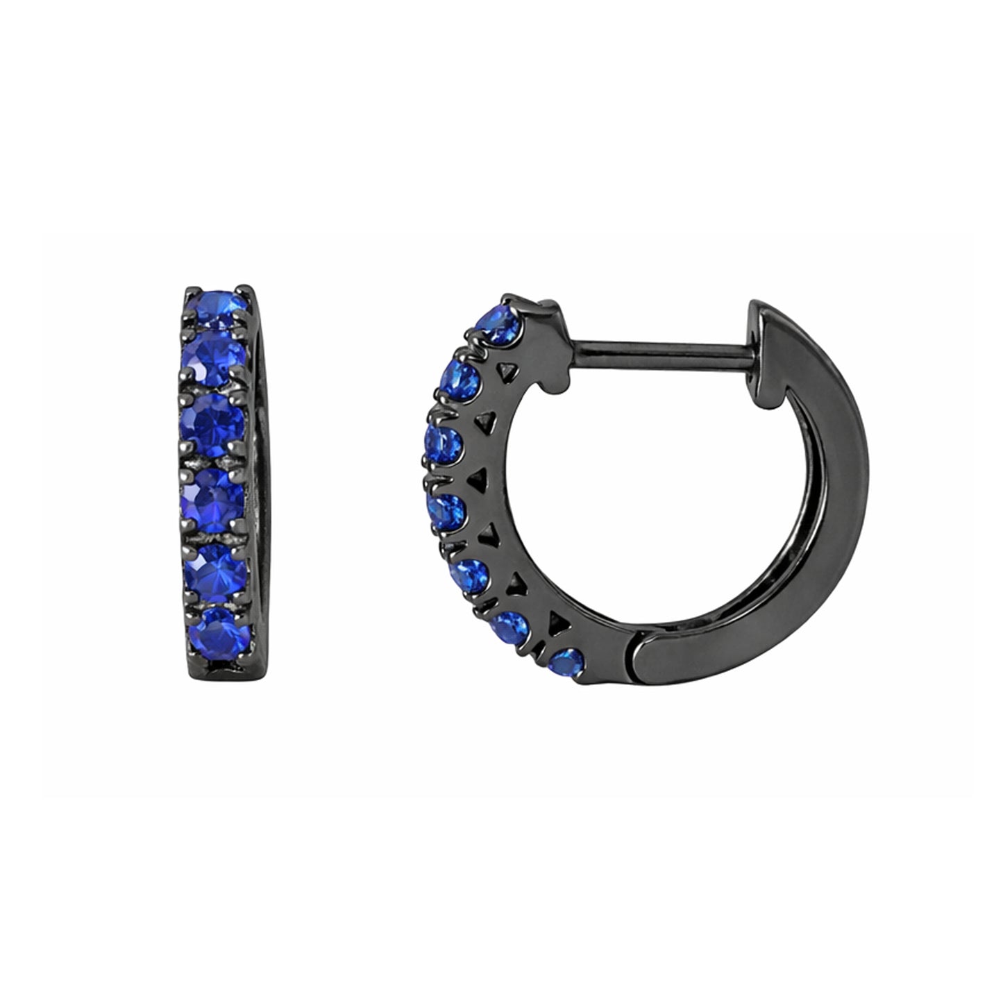 14K Gold Sapphire Thick Huggie Hoop Earrings (11mm x 6mm)