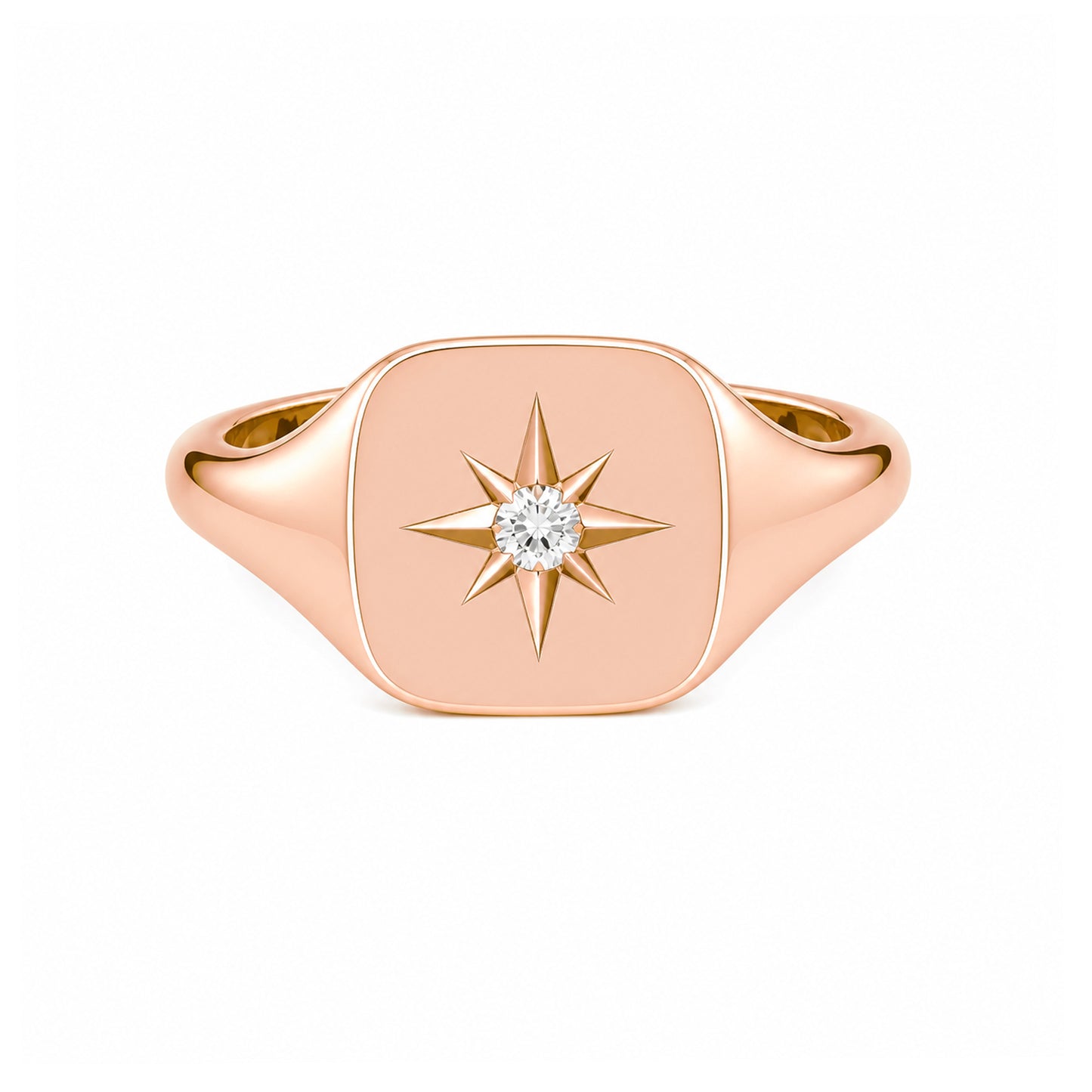 14K Gold Star Set Diamond Square Signet Ring