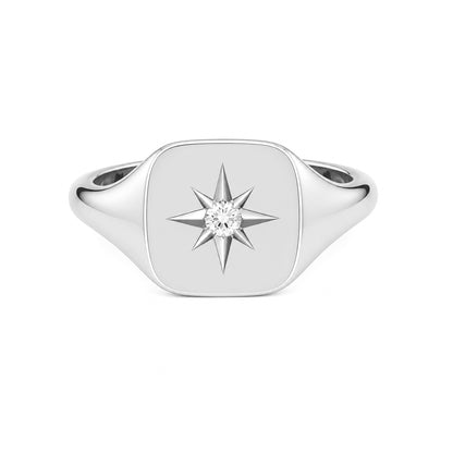14K Gold Star Set Diamond Square Signet Ring