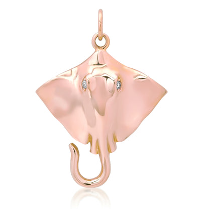 14K Gold Stingray Pendant with Diamond Eyes