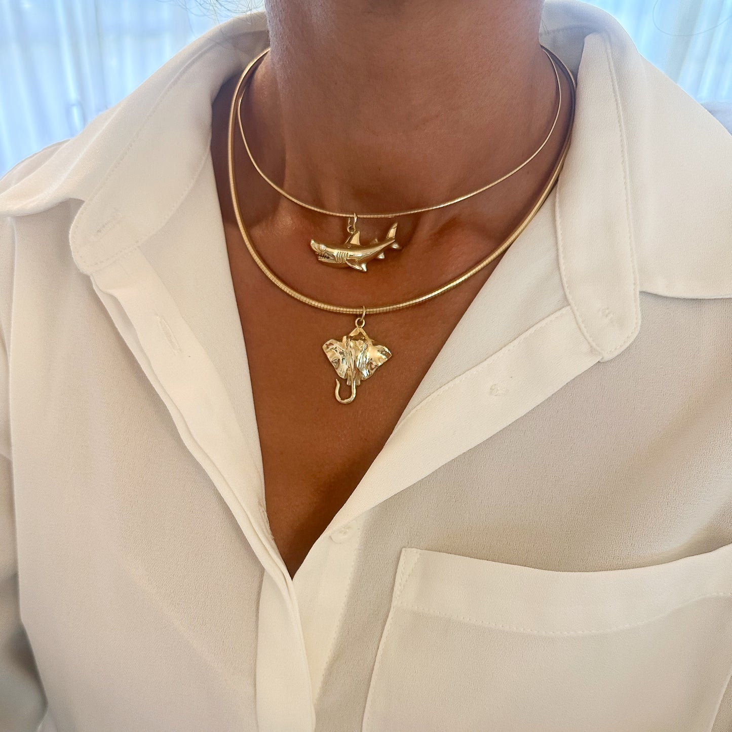 14K Gold Shark Pendant with Diamond Eye