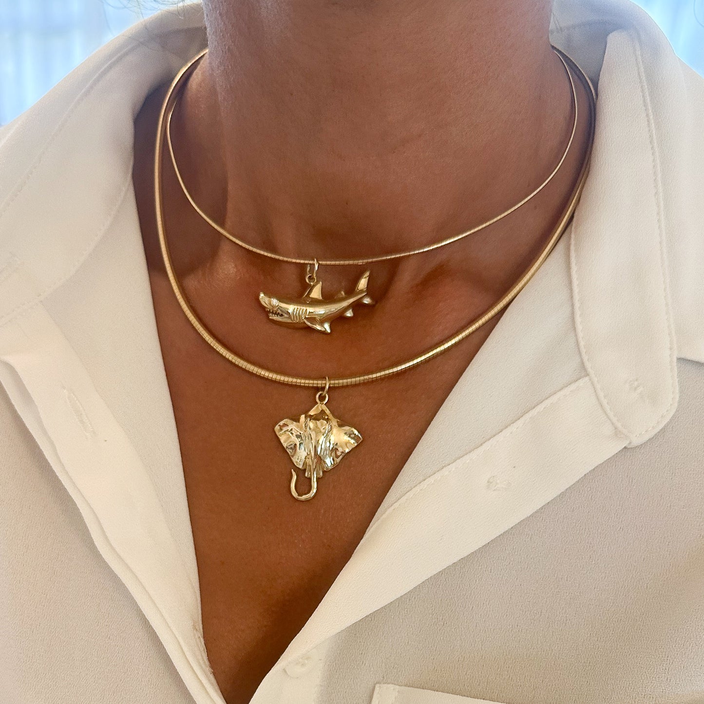 14K Gold Shark Pendant with Diamond Eye