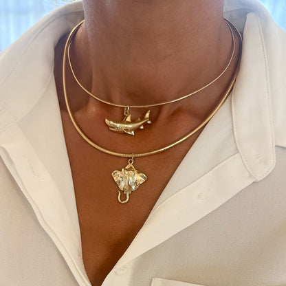 14K Gold Shark Pendant with Diamond Eye
