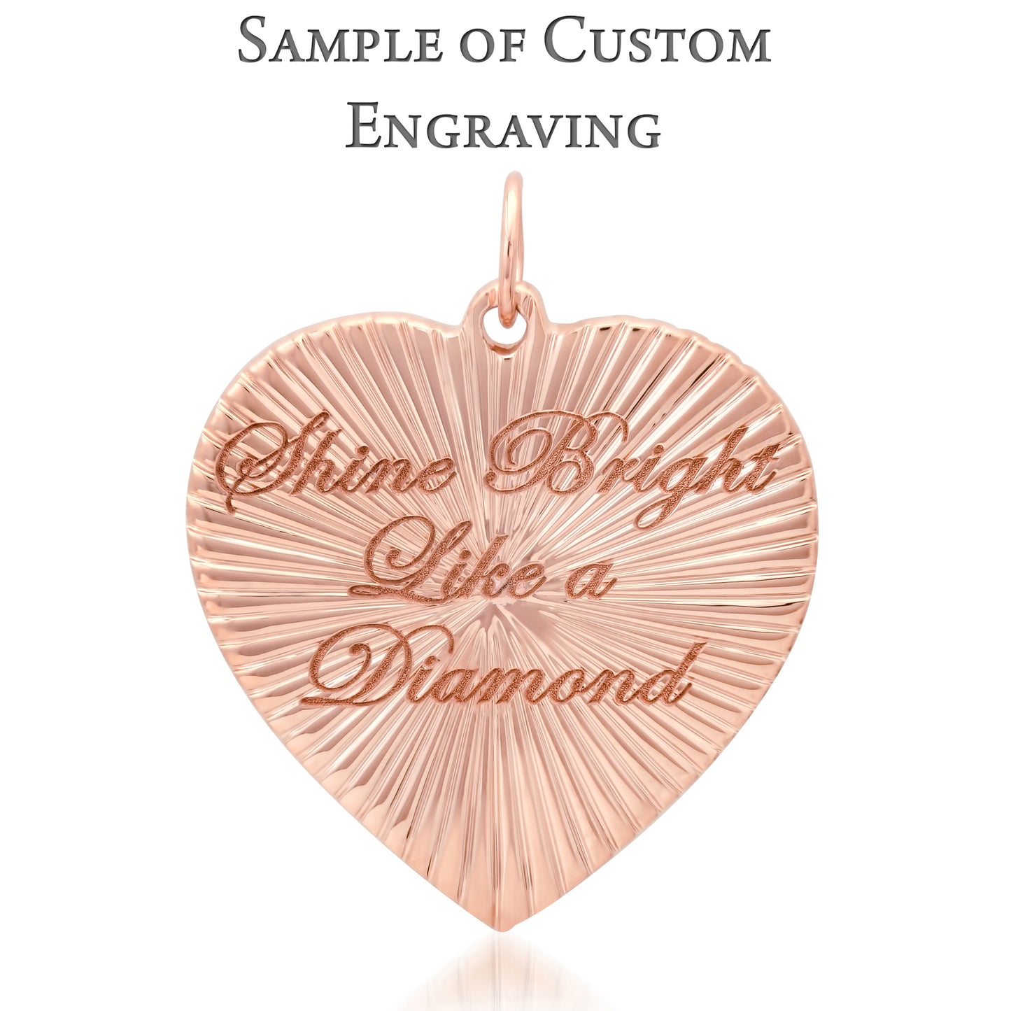 14K Gold Pavé Diamond Starburst Fluted Heart Medallion Pendant, XXL Size