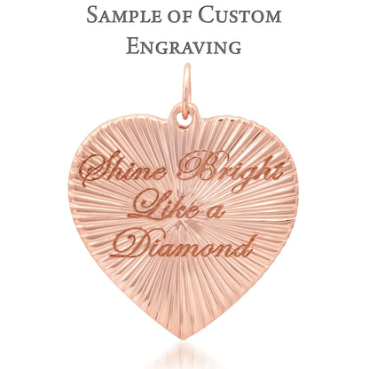 14K Gold Pavé Diamond Starburst Fluted Heart Medallion Pendant, XXL Size