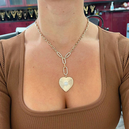 14K Gold Fluted Heart Medallion Charm Pendant, XXL Size Heart