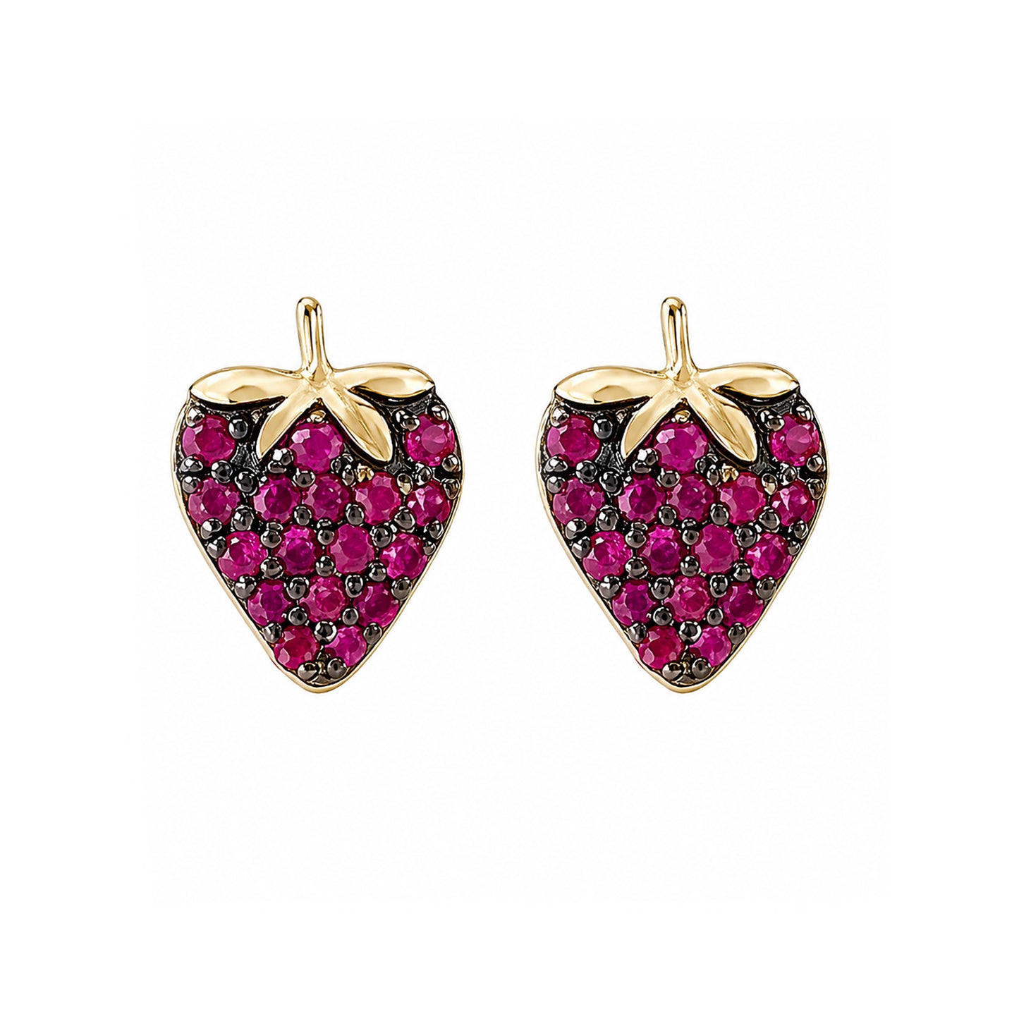 14K Gold Pavé Ruby Strawberry Stud Earrings
