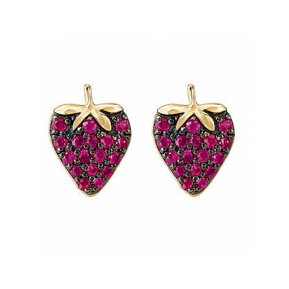 14K Gold Pavé Ruby Strawberry Stud Earrings