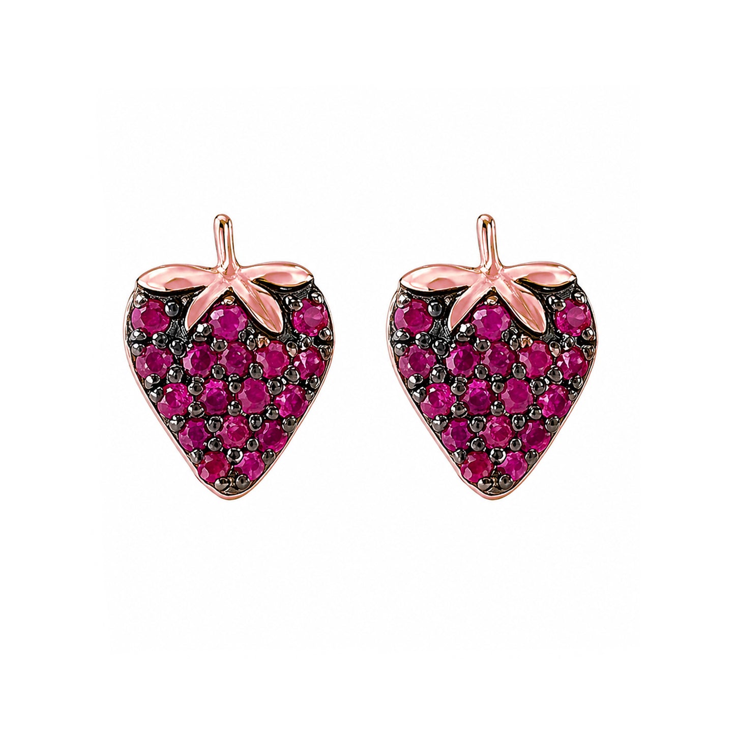 14K Gold Pavé Ruby Strawberry Stud Earrings