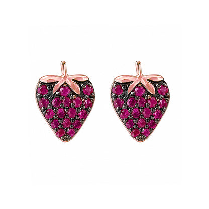 14K Gold Pavé Ruby Strawberry Stud Earrings