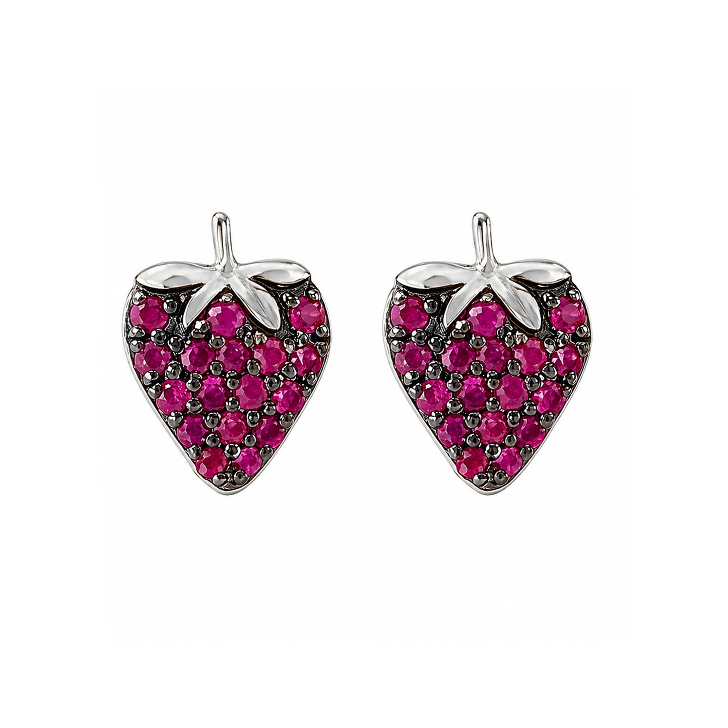14K Gold Pavé Ruby Strawberry Stud Earrings
