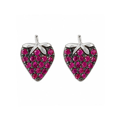 14K Gold Pavé Ruby Strawberry Stud Earrings