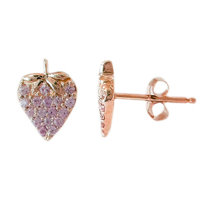 14K Gold Pavé Pink Sapphire Strawberry Stud Earrings