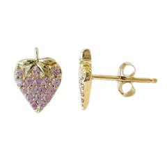 14K Gold Pavé Pink Sapphire Strawberry Stud Earrings