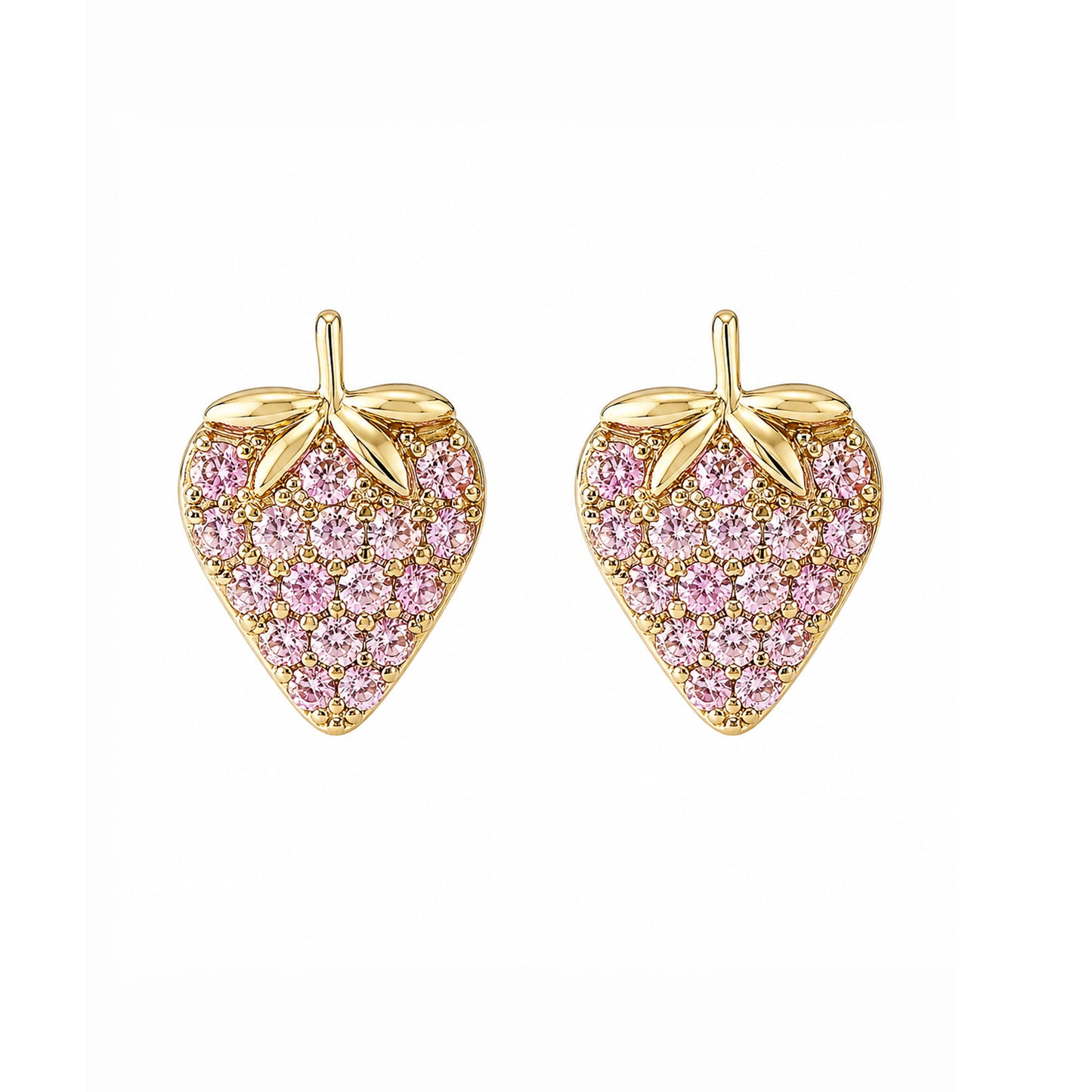 14K Gold Pavé Pink Sapphire Strawberry Stud Earrings