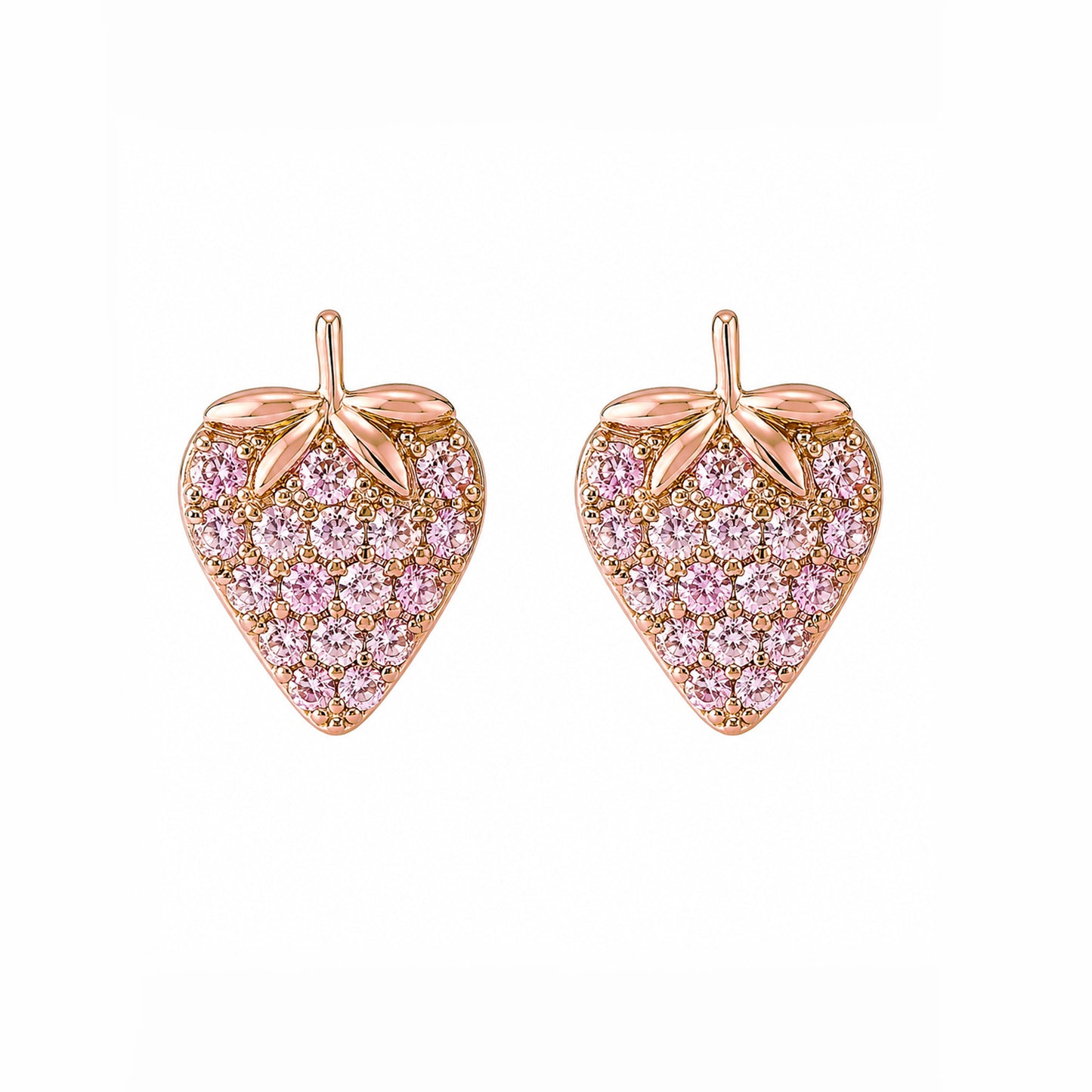 14K Gold Pavé Pink Sapphire Strawberry Stud Earrings