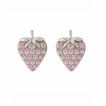 14K Gold Pavé Pink Sapphire Strawberry Stud Earrings