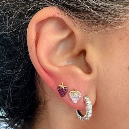 14K Gold Pavé Pink Sapphire Strawberry Stud Earrings