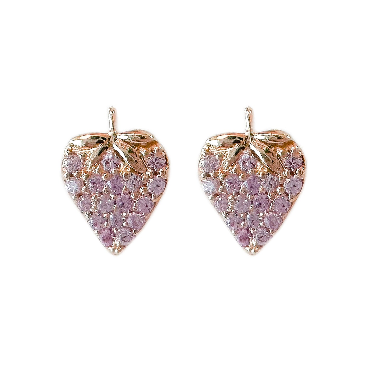 14K Gold Pavé Pink Sapphire Strawberry Stud Earrings