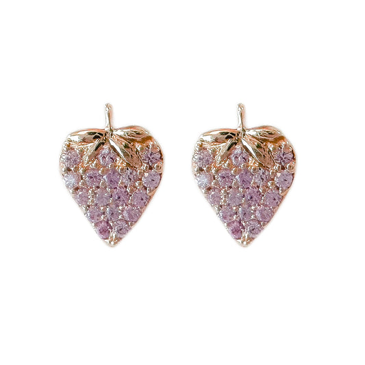 14K Gold Pavé Pink Sapphire Strawberry Stud Earrings