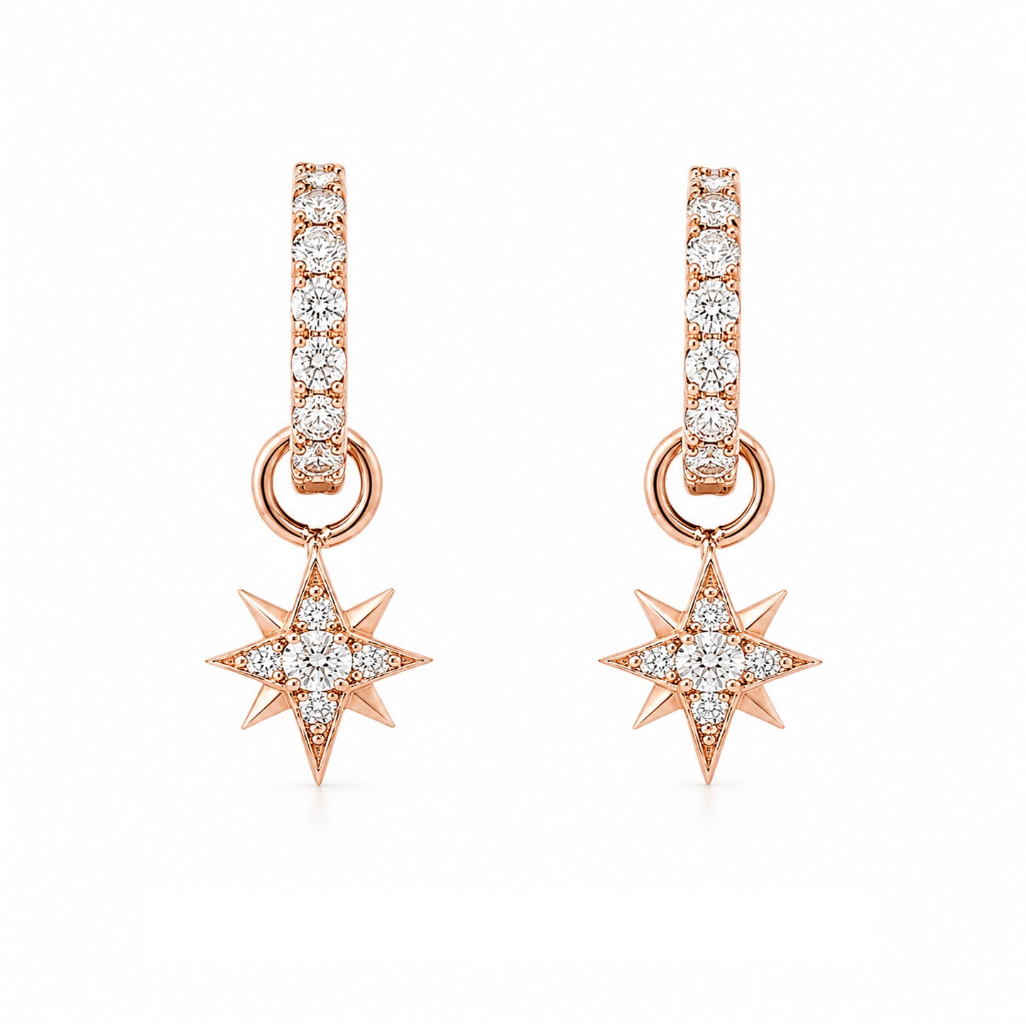 14K Gold Pavé Diamond Starburst Dangle Huggie Hoop Earrings ~ Convertible Small Size Starburst Charm