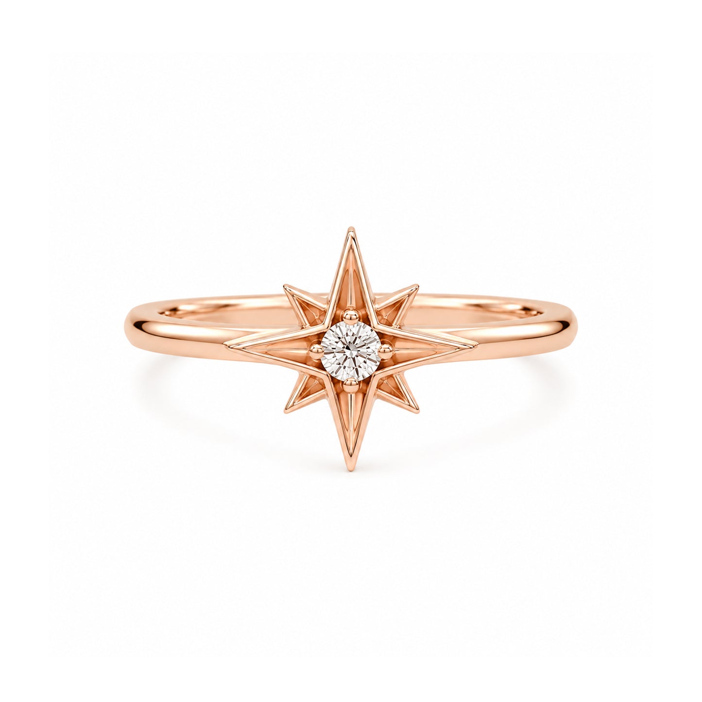 14K Gold Diamond Solitaire Starburst Ring