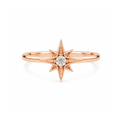 14K Gold Diamond Solitaire Starburst Ring