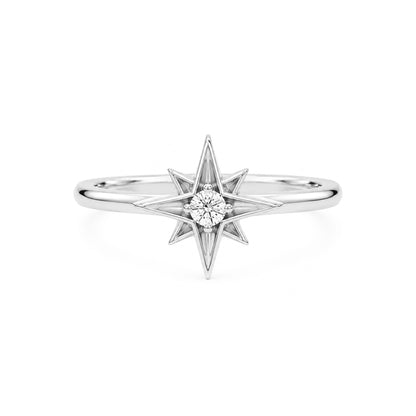 14K Gold Diamond Solitaire Starburst Ring