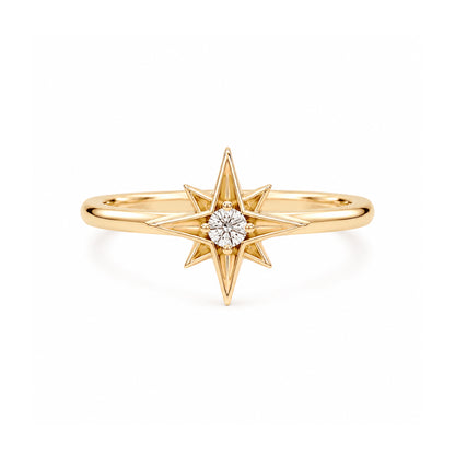 14K Gold Diamond Solitaire Starburst Ring