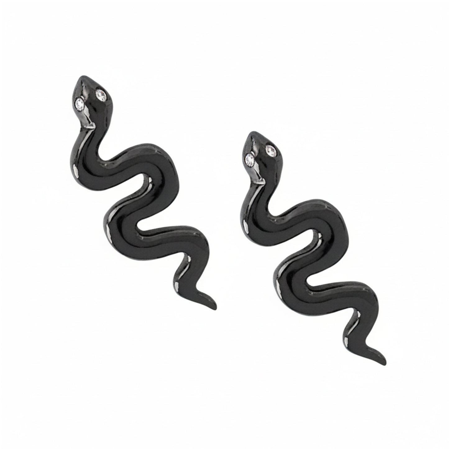 14K Gold Diamond Eye Swivel Snake Stud Earrings