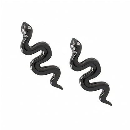 14K Gold Diamond Eye Swivel Snake Stud Earrings