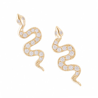 14K Gold Pavé Diamond Swivel Snake Stud Earrings