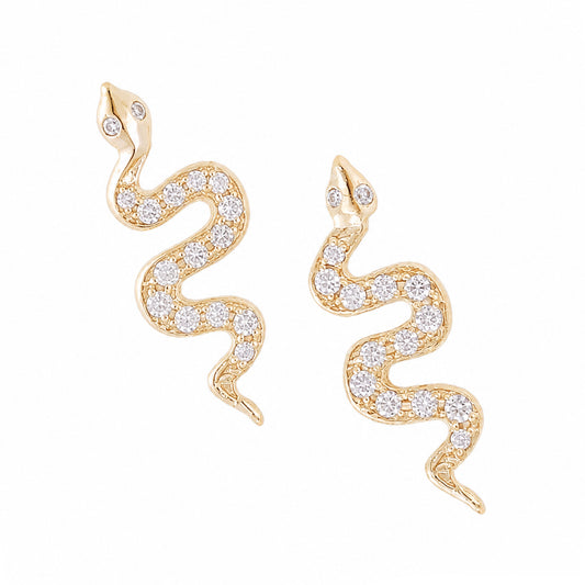 14K Gold Pavé Diamond Swivel Snake Stud Earrings