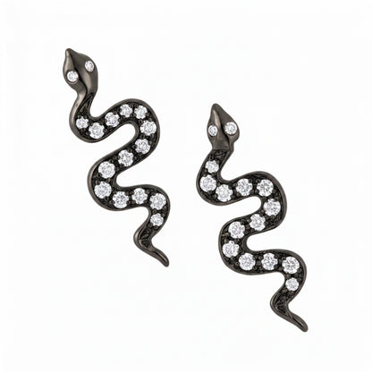 14K Gold Pavé Diamond Swivel Snake Stud Earrings