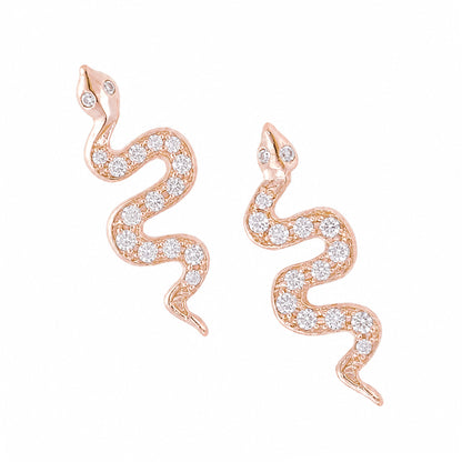 14K Gold Pavé Diamond Swivel Snake Stud Earrings