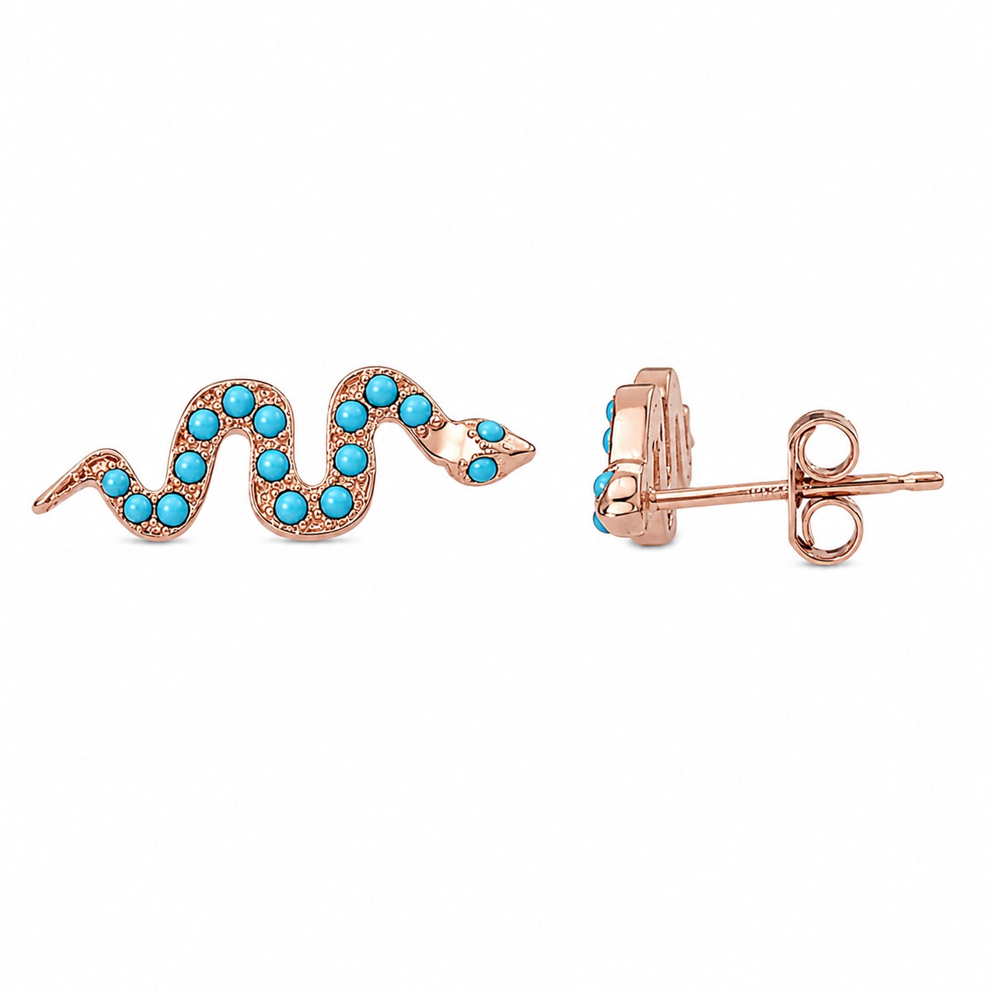 14K Gold Pavé Turquoise Swivel Snake Stud Earrings