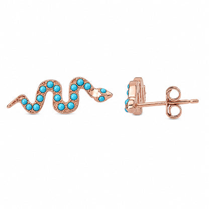14K Gold Pavé Turquoise Swivel Snake Stud Earrings