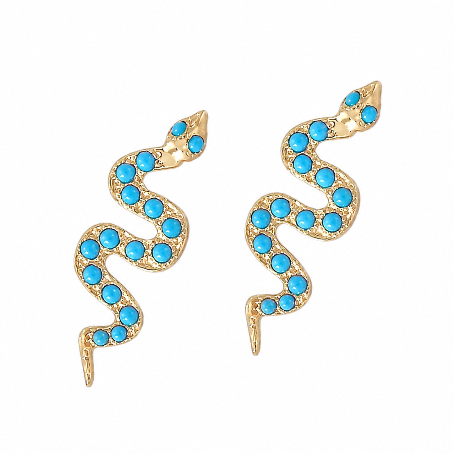 14K Gold Pavé Turquoise Swivel Snake Stud Earrings