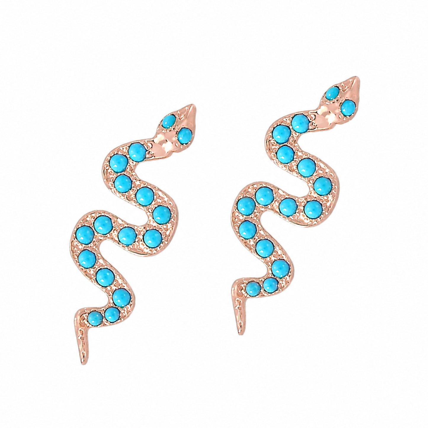 14K Gold Pavé Turquoise Swivel Snake Stud Earrings