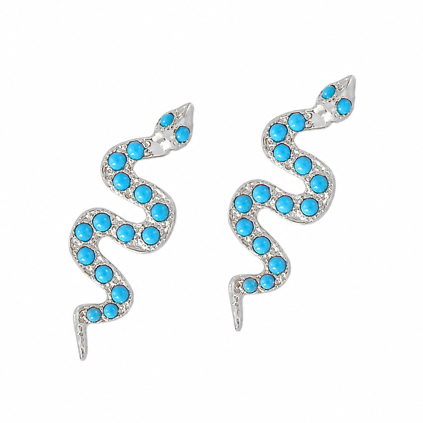 14K Gold Pavé Turquoise Swivel Snake Stud Earrings