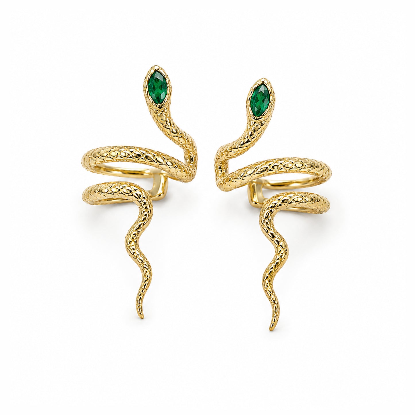 14K Gold Swivel Snake Ear Cuff with Emerald Head