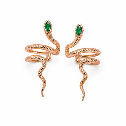14K Gold Swivel Snake Ear Cuff with Emerald Head