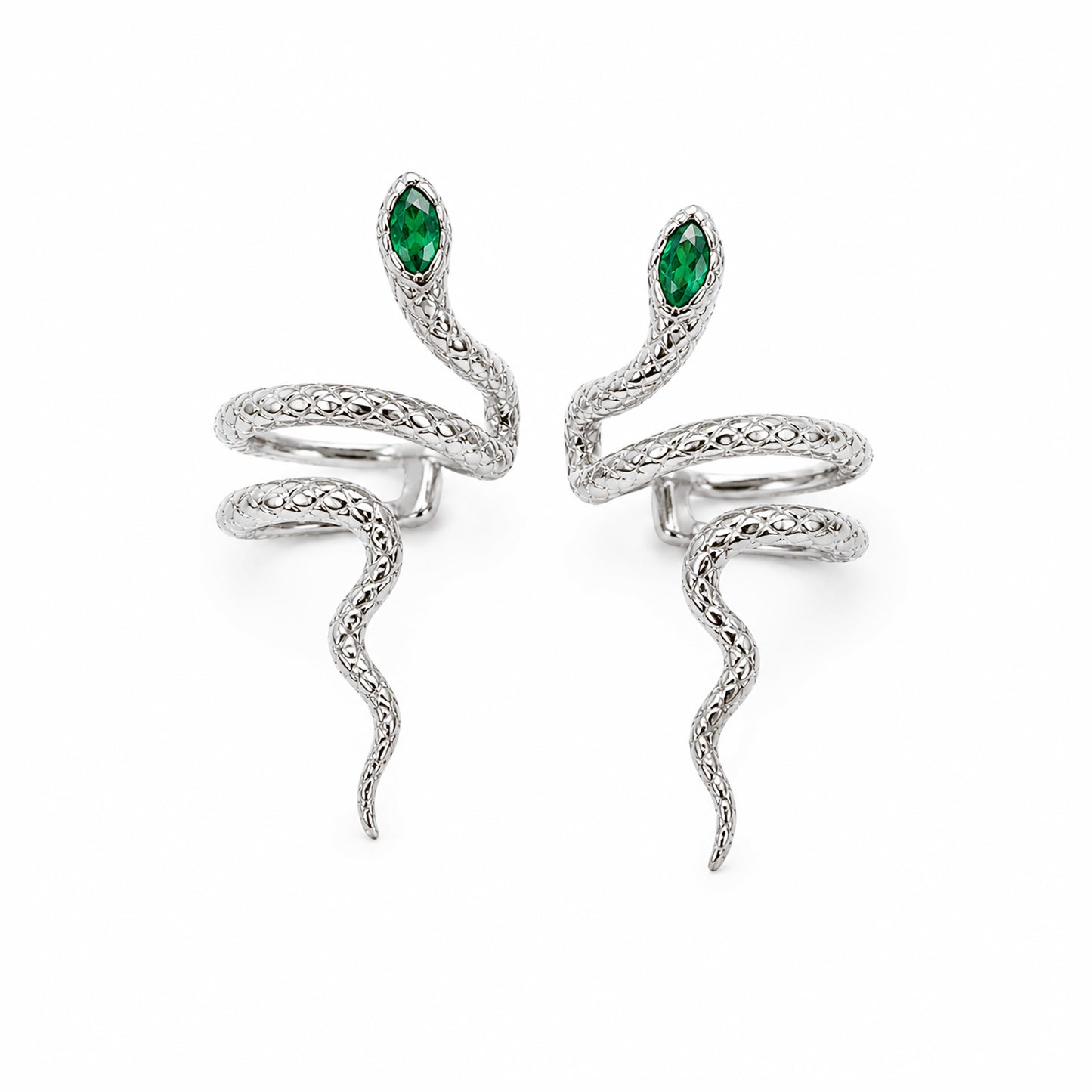 14K Gold Swivel Snake Ear Cuff with Emerald Head