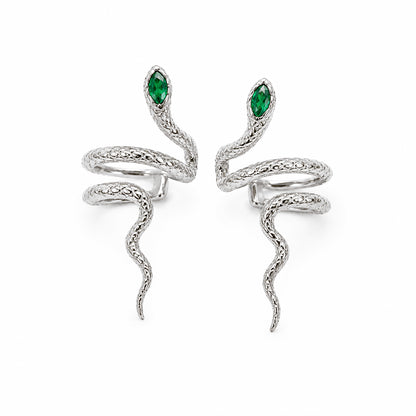 14K Gold Swivel Snake Ear Cuff with Emerald Head