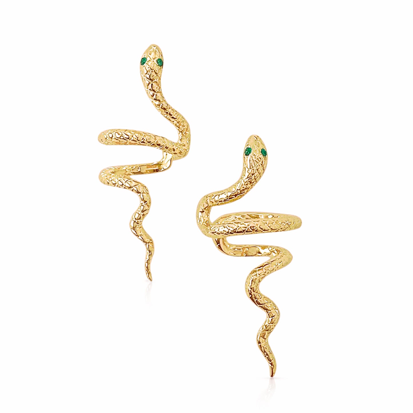 14K Gold Swivel Snake Ear Cuff with Emerald Eyes