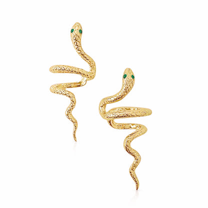14K Gold Swivel Snake Ear Cuff with Emerald Eyes