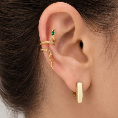 14K Gold Swivel Snake Ear Cuff with Emerald Head