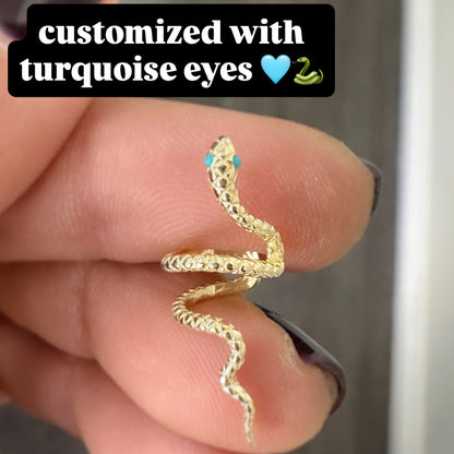 14K Gold Swivel Snake Ear Cuff with Emerald Eyes