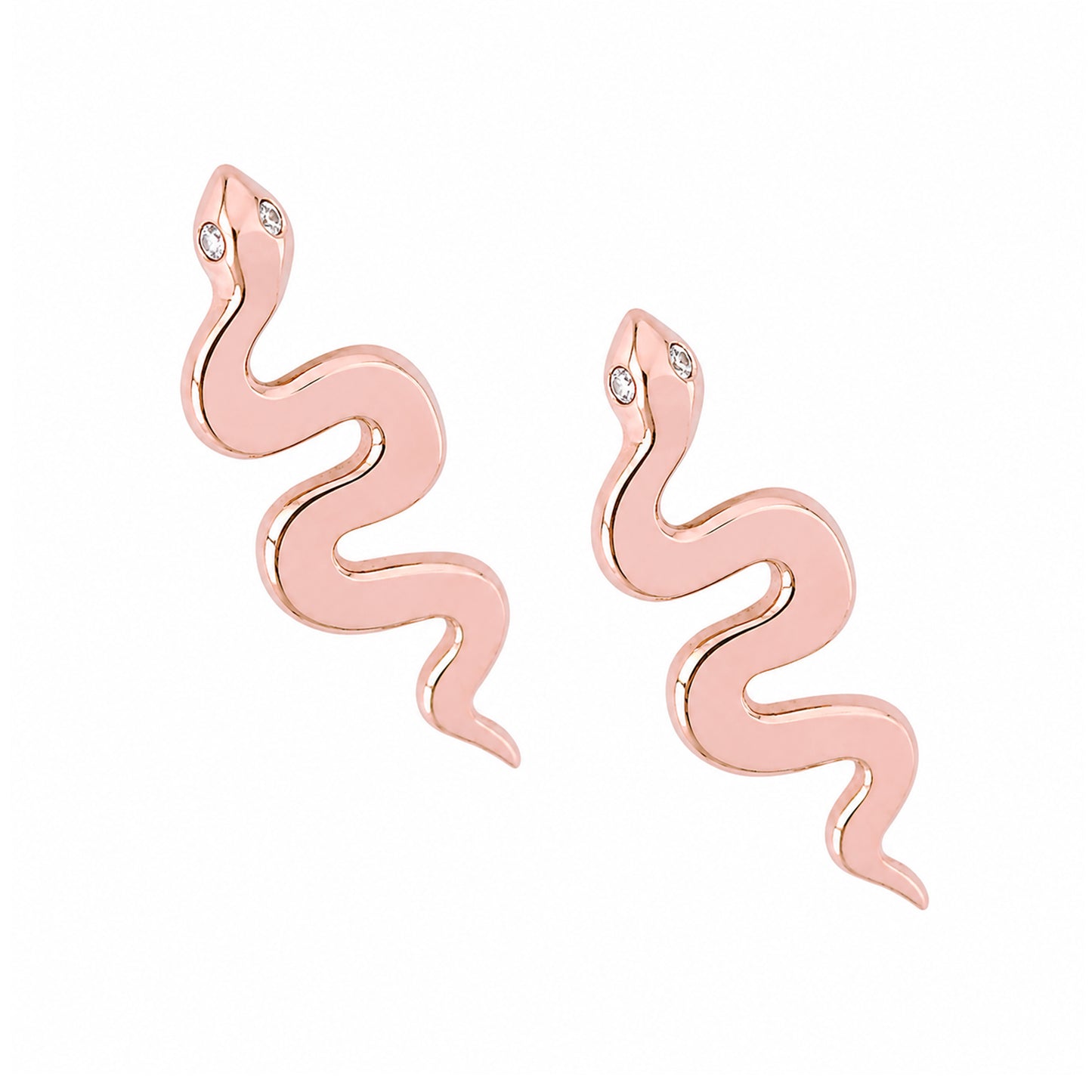 14K Gold Diamond Eye Swivel Snake Stud Earrings