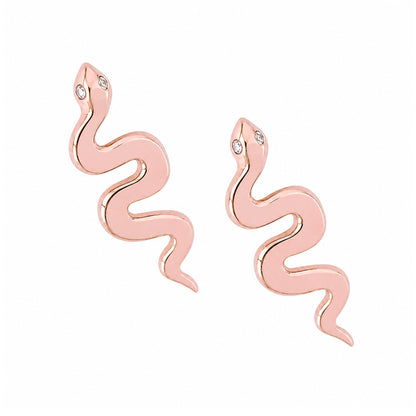 14K Gold Diamond Eye Swivel Snake Stud Earrings